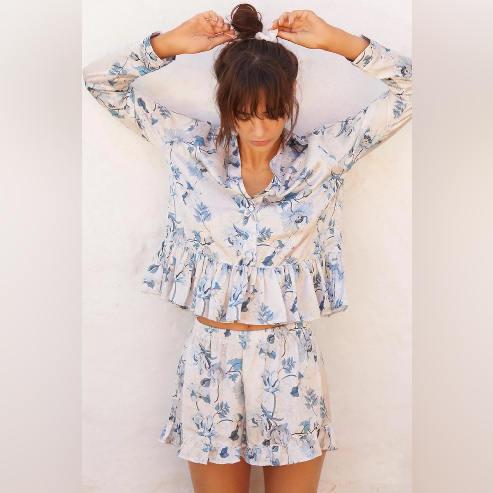 ANTHROLOGIE LIVENZA PETRA BLUE PAJAMA SHORT SET